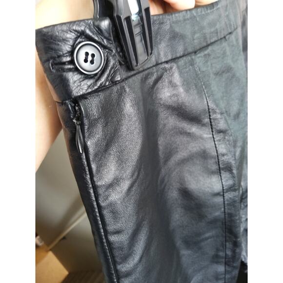 Mobwife genuine leather black pants size 8 W button zip sleek biker cosplay vamp - Picture 5 of 9